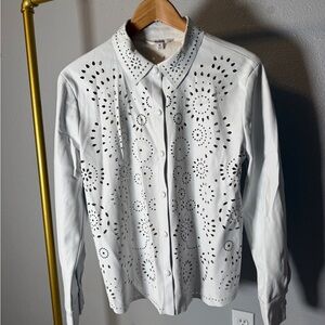 BB Dakota White faux lightweight Leather Laser Cut Shacket